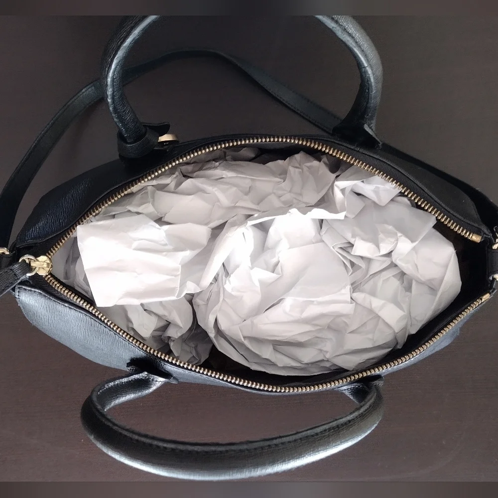 Furla Linda Medium Leather Black And Gold Satchel Bag